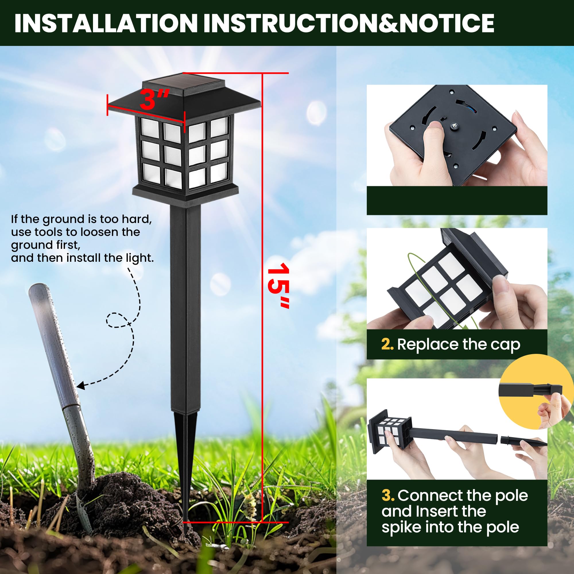 GIGALUMI easy-install solar light requires no wiring or tools.