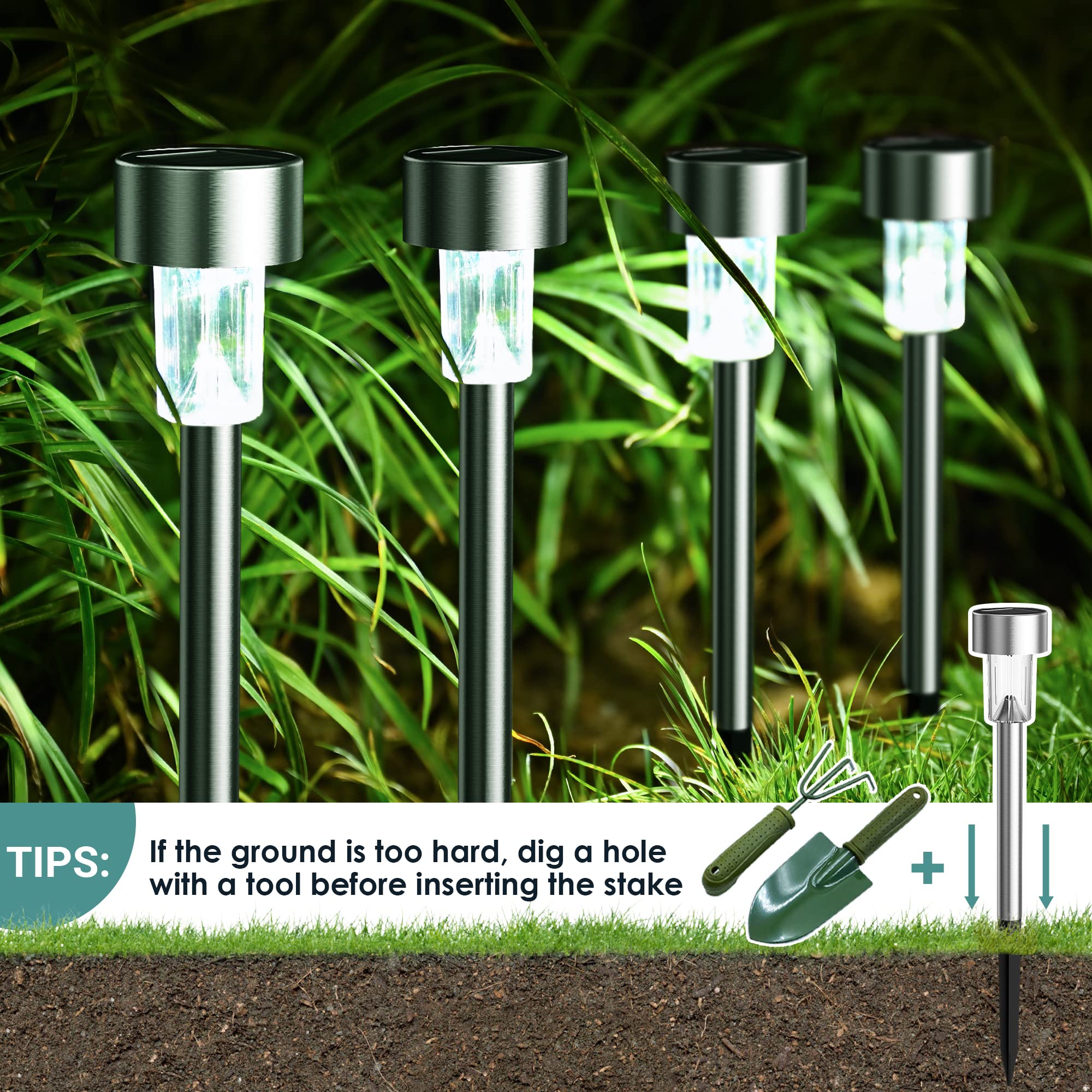 GIGALUMI solar lights height 14.37 inches creates visible vertical accents.