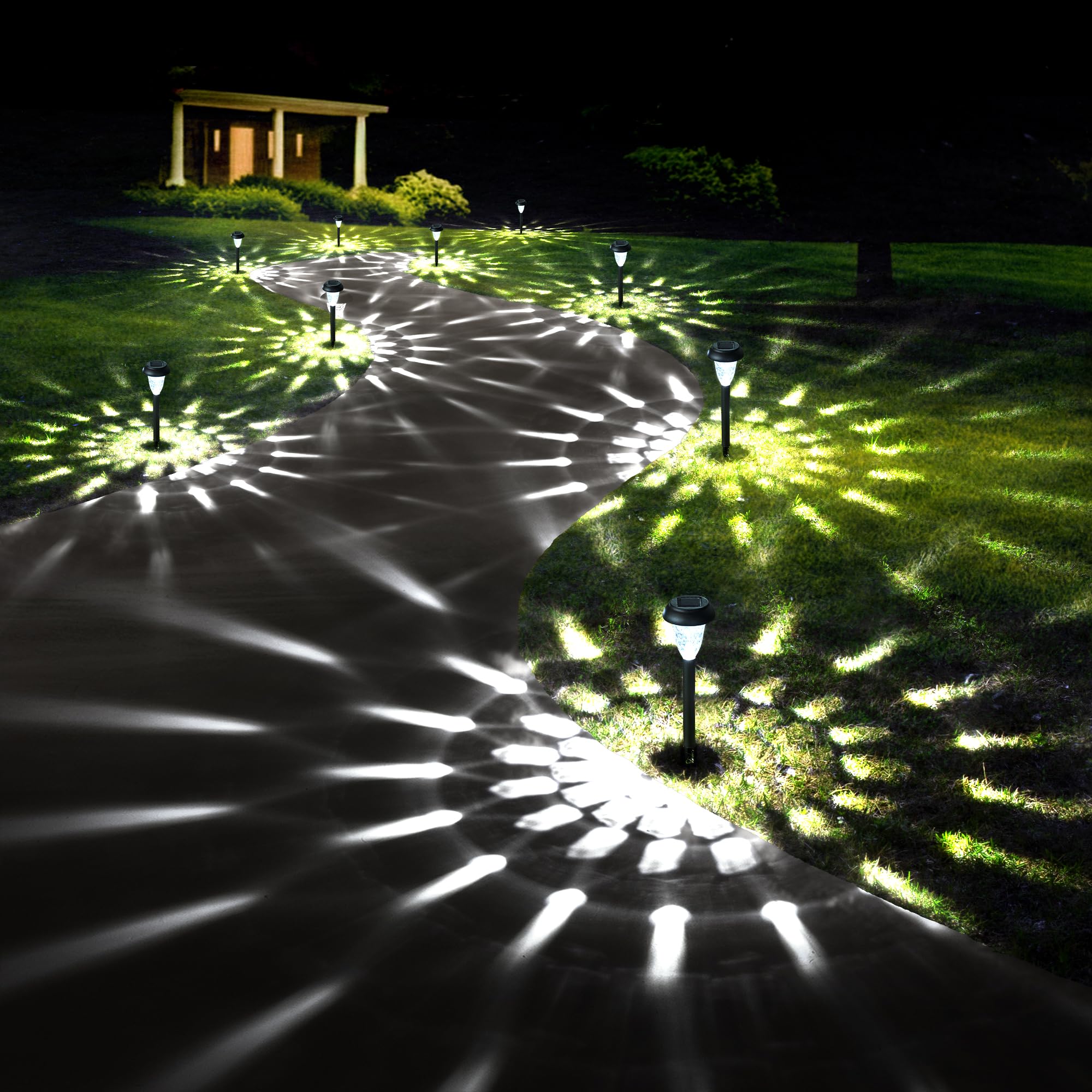 GIGALUMI solar lights panel closeup showing efficient LEDs for bright pathway glow.
