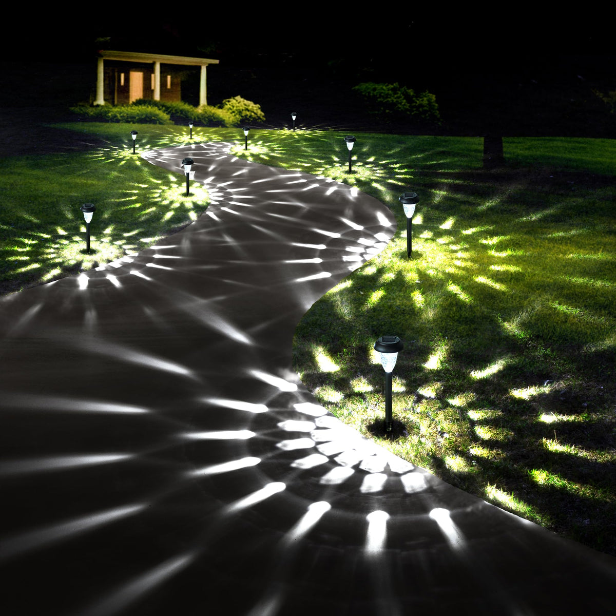 GIGALUMI solar lights panel closeup showing efficient LEDs for bright pathway glow.