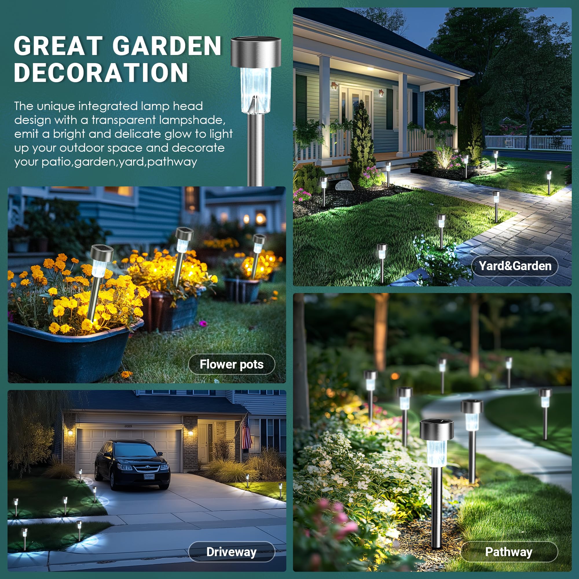 GIGALUMI solar lights feature a transparent lampshade for elegant garden visibility.