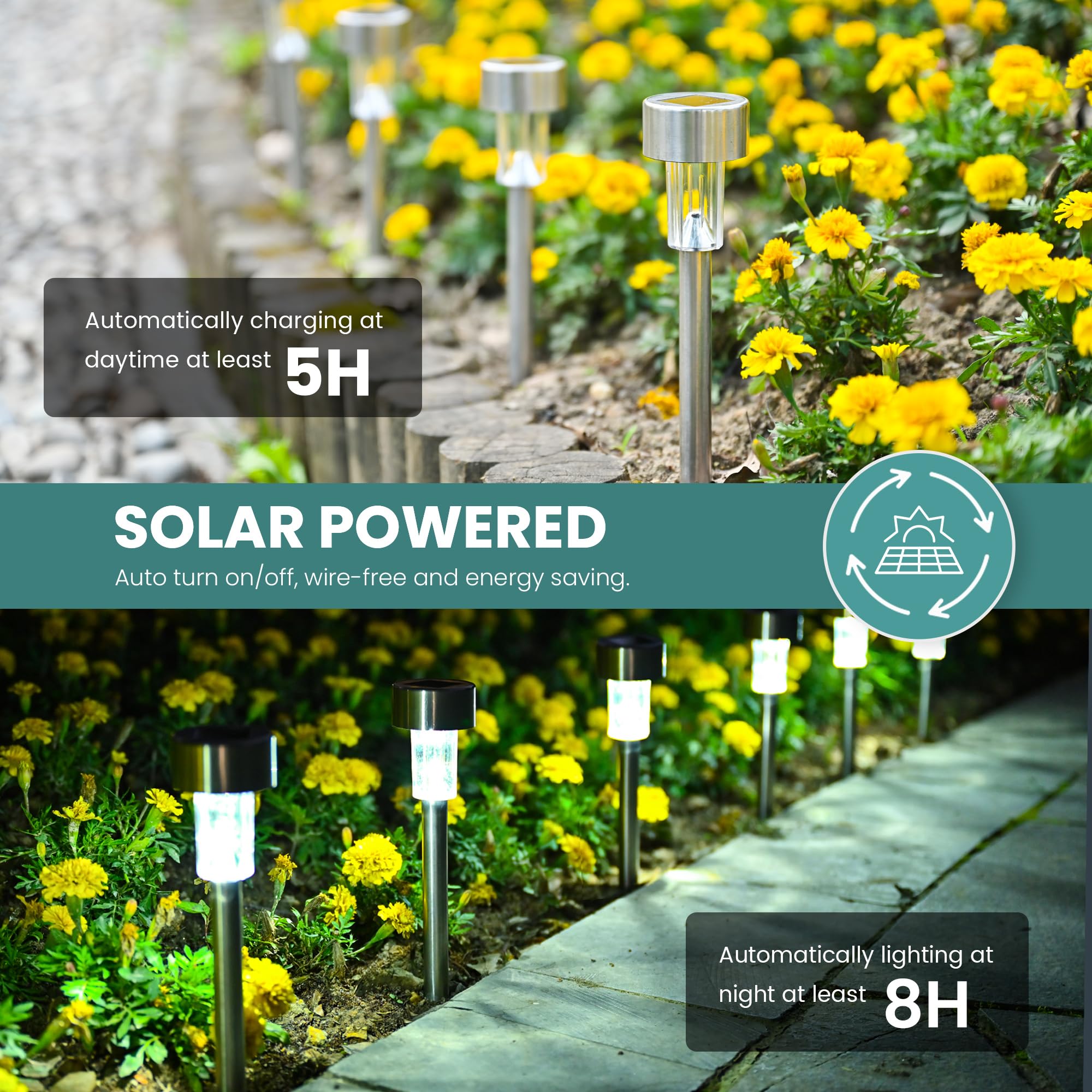 GIGALUMI solar path light is IP44 weatherproof and sun-powered.
