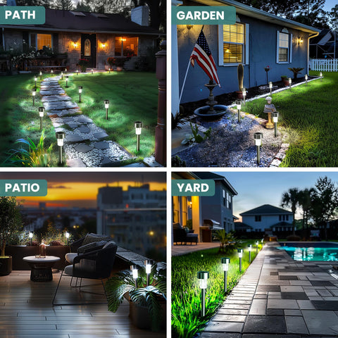 GIGALUMI solar path light uses stainless steel construction for weatherproof durability.