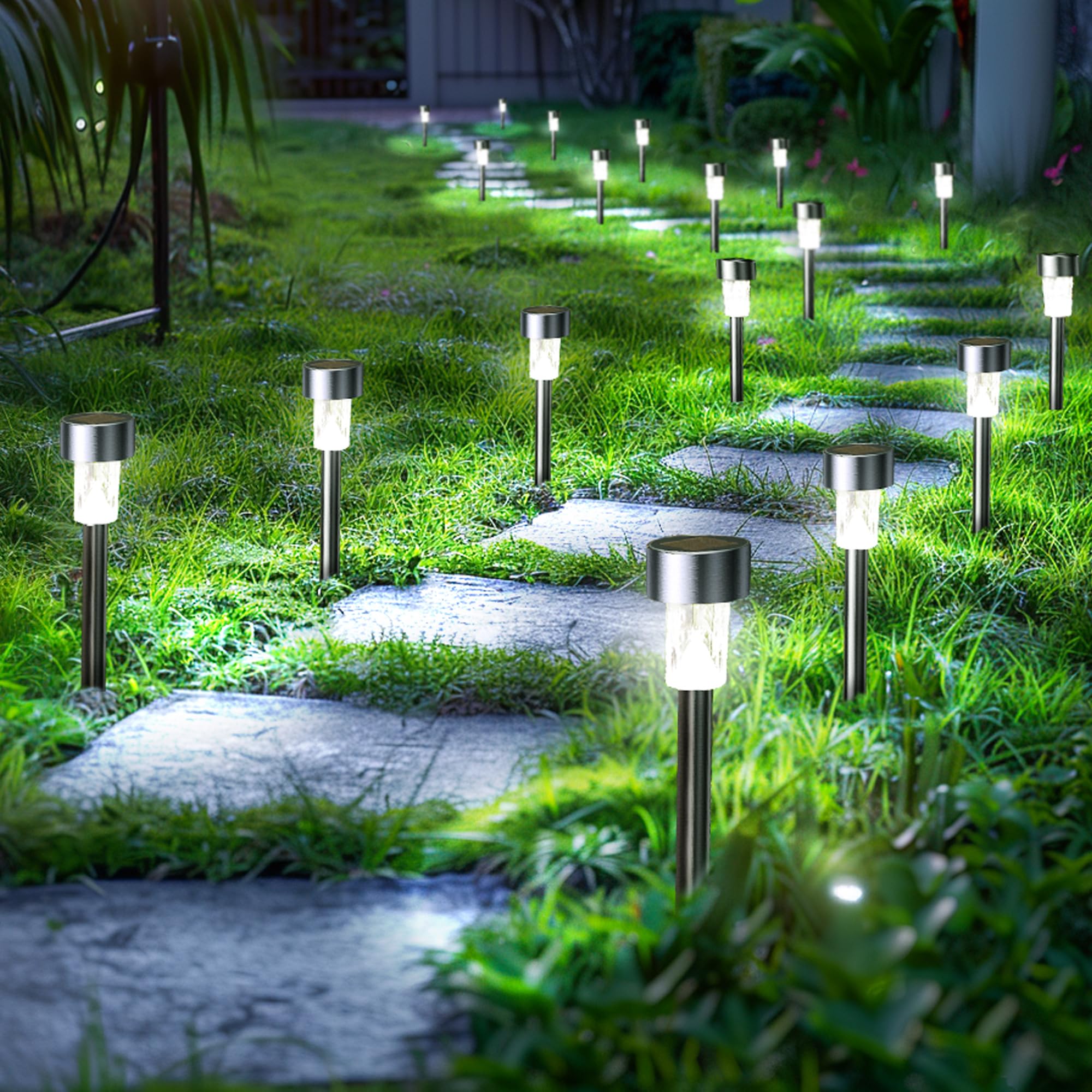 GIGALUMI solar path light enhances walkway ambiance with durable stainless steel.