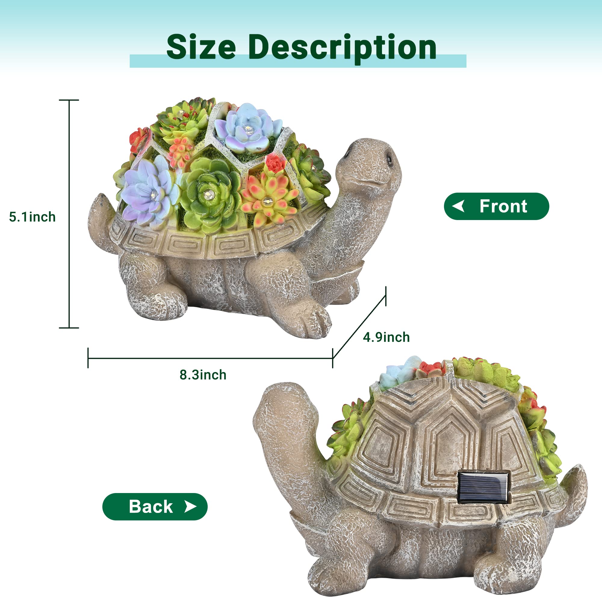 GIGALUMI solar turtle statue light-on-night view illustrates warm glow after sunset.