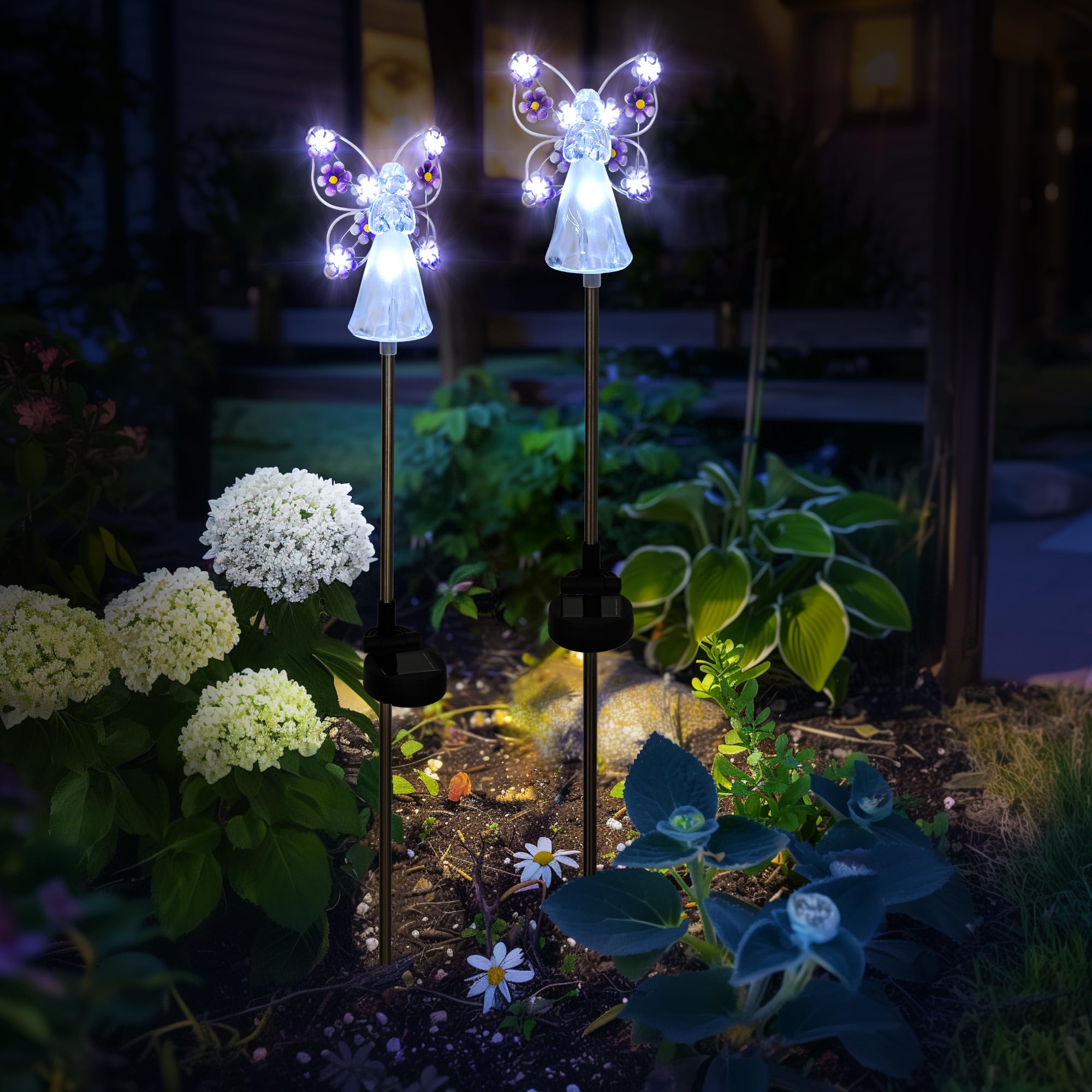 GIGALUMI two-pack garden angel lights enhance holidays and sympathy displays.