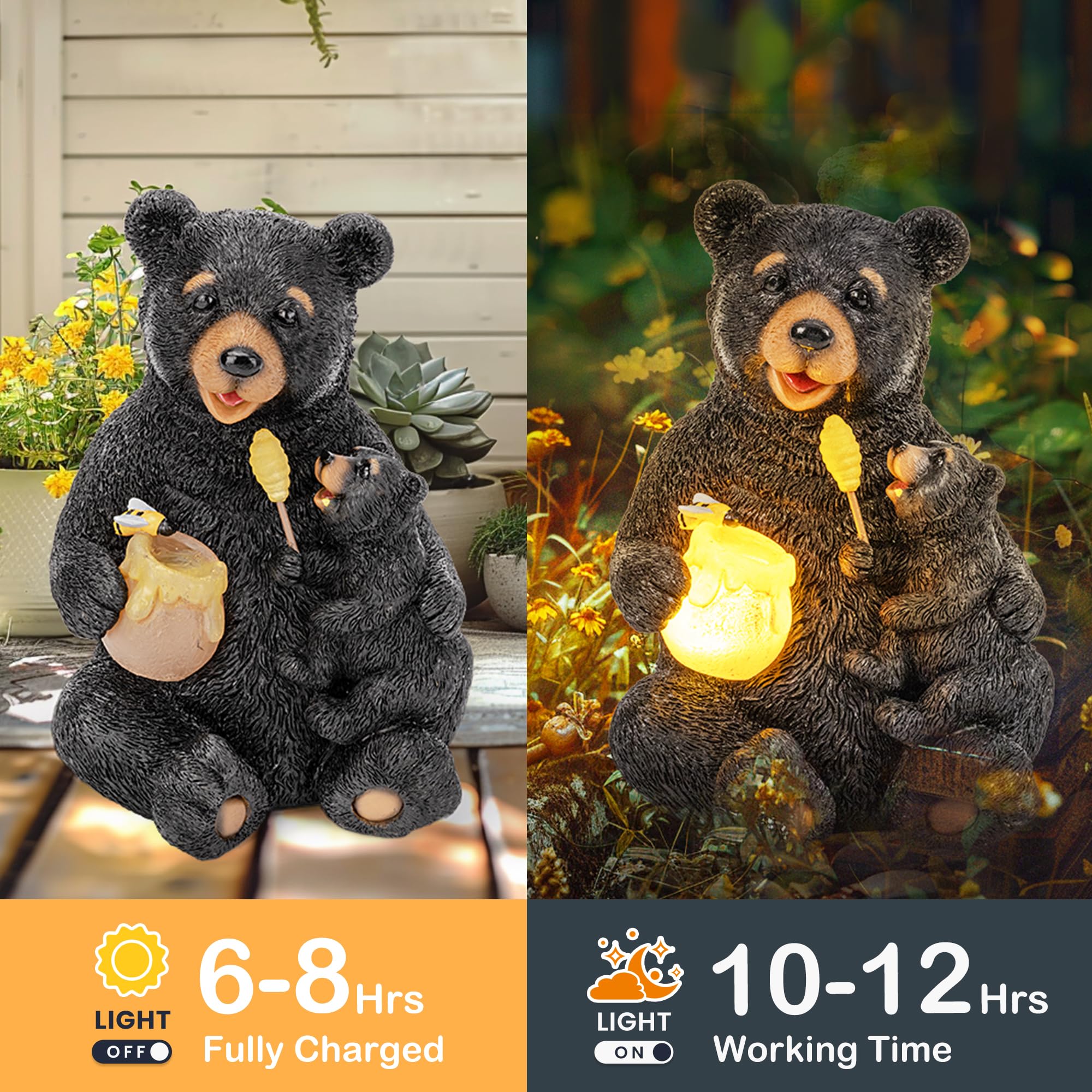 GIGALUMI warm glow statue creates cozy outdoor ambiance at twilight.
