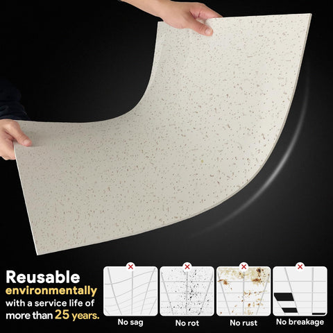 Gigrwiin grid compatible drop in ceiling tile for quick installs.
