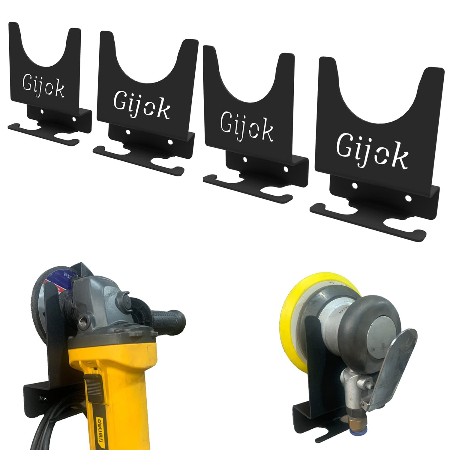 Gijok angle grinder holder wall mount bracket secures a 5-inch grinder for quick access.