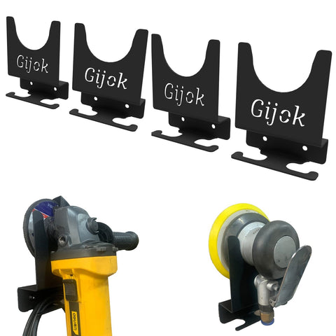 Gijok angle grinder holder wall mount bracket secures a 5-inch grinder for quick access.