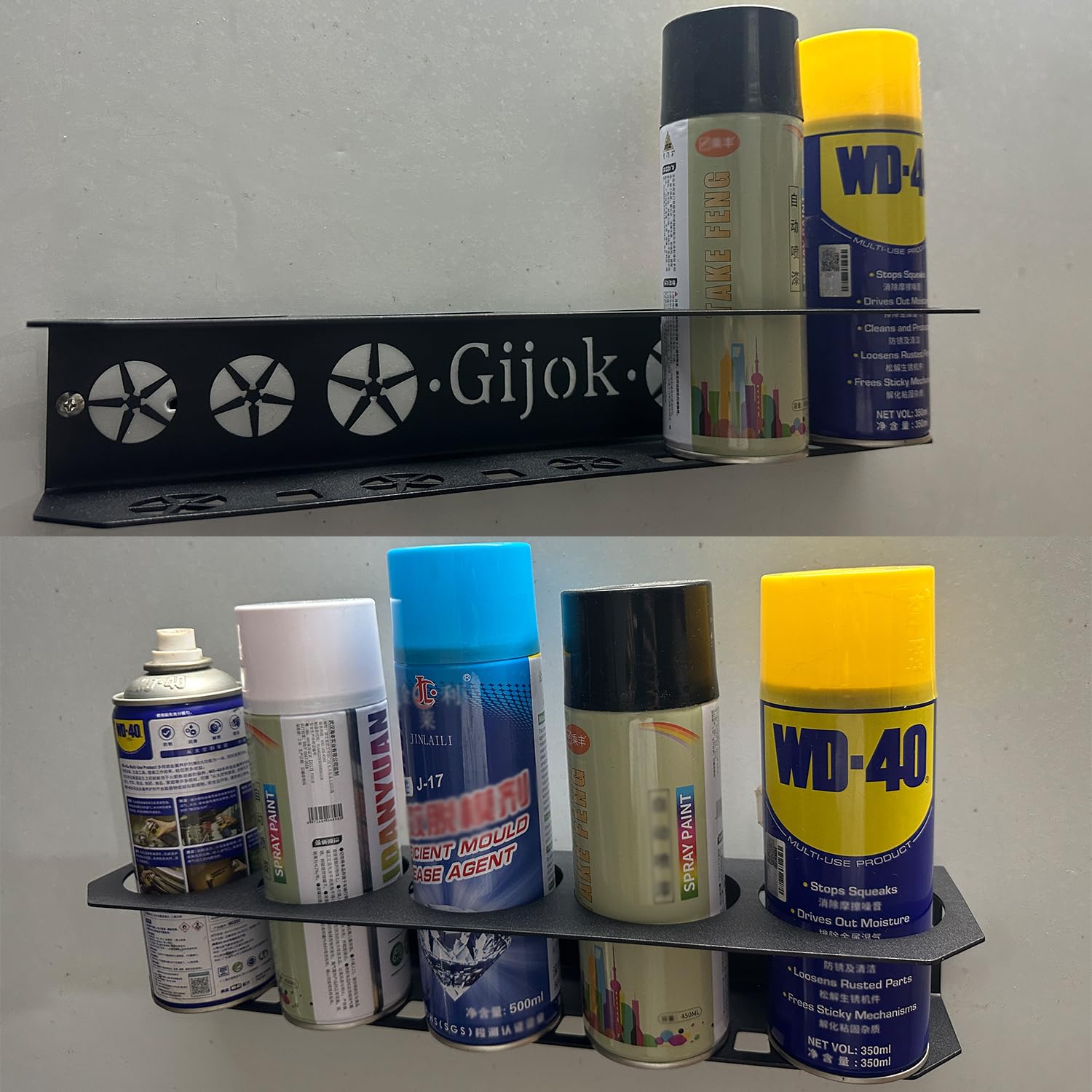 Gijok quick-install wall mount shown, two-step setup for fast garage organization.