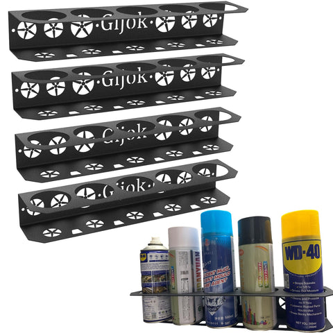 Gijok four-pack wall-mounted spray can holder on garage wall for organized storage