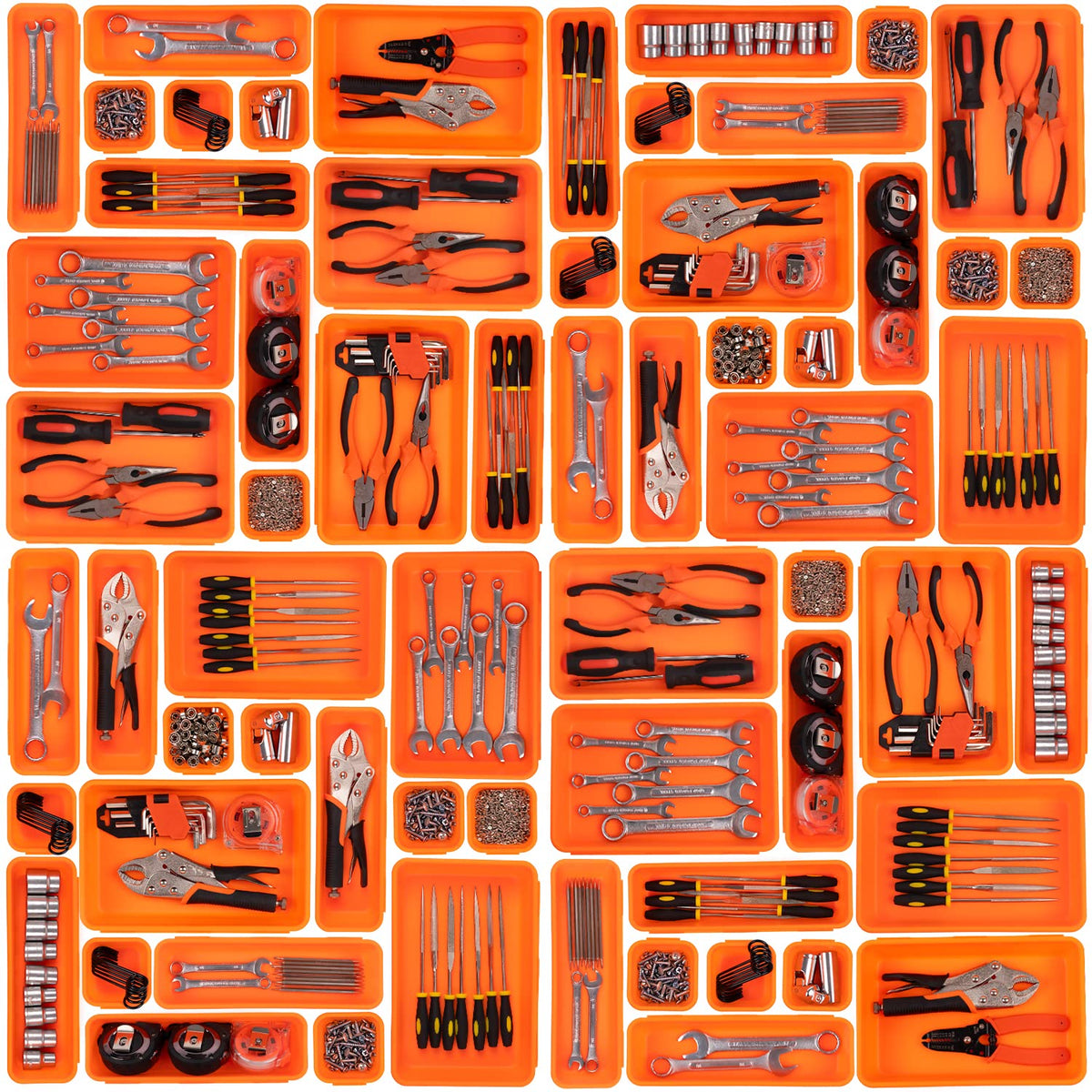 Giklux 3x3x2 orange tool box organizer tray helps keep small parts neatly sorted.