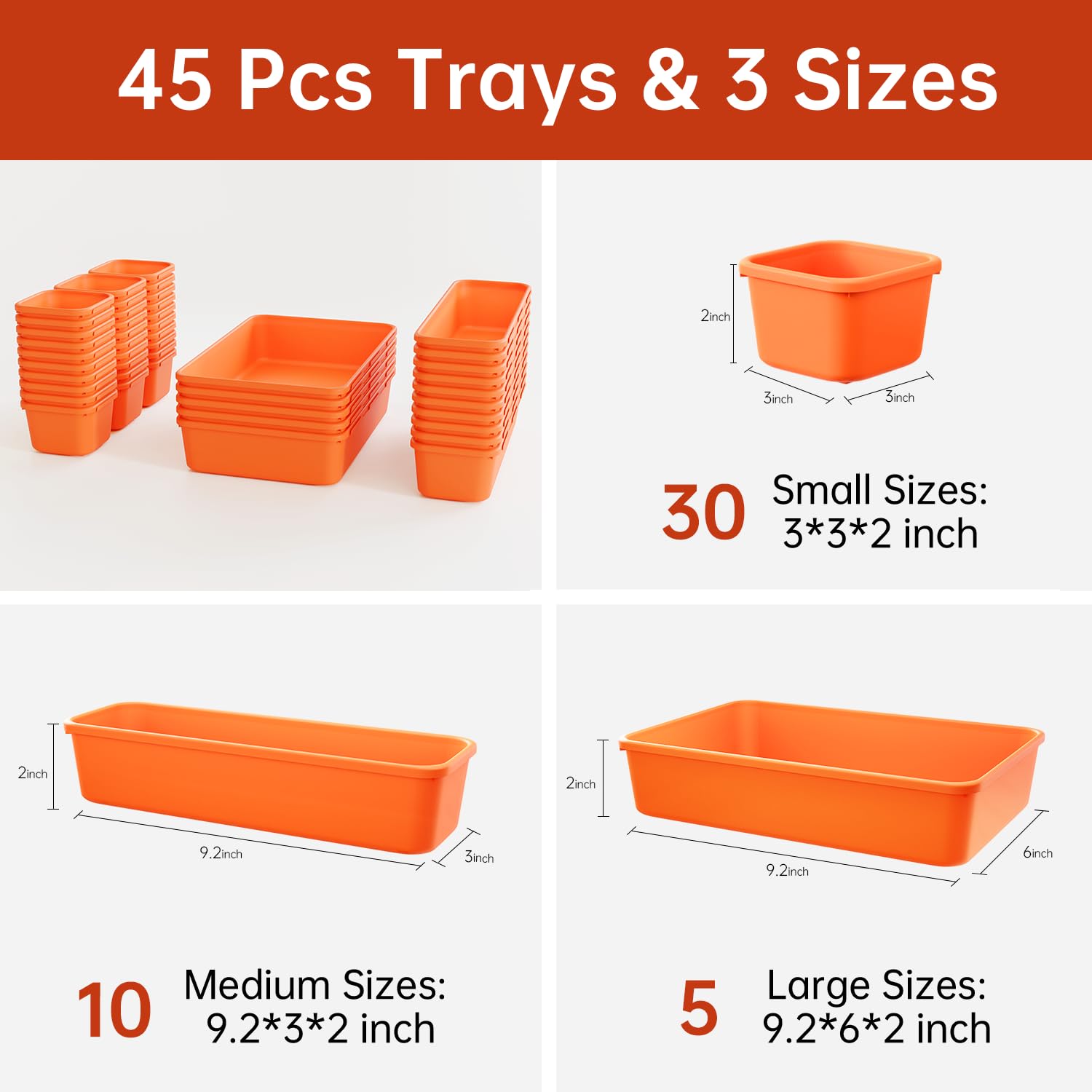 Giklux 9x6x2 orange tray groups larger tools for quick access.