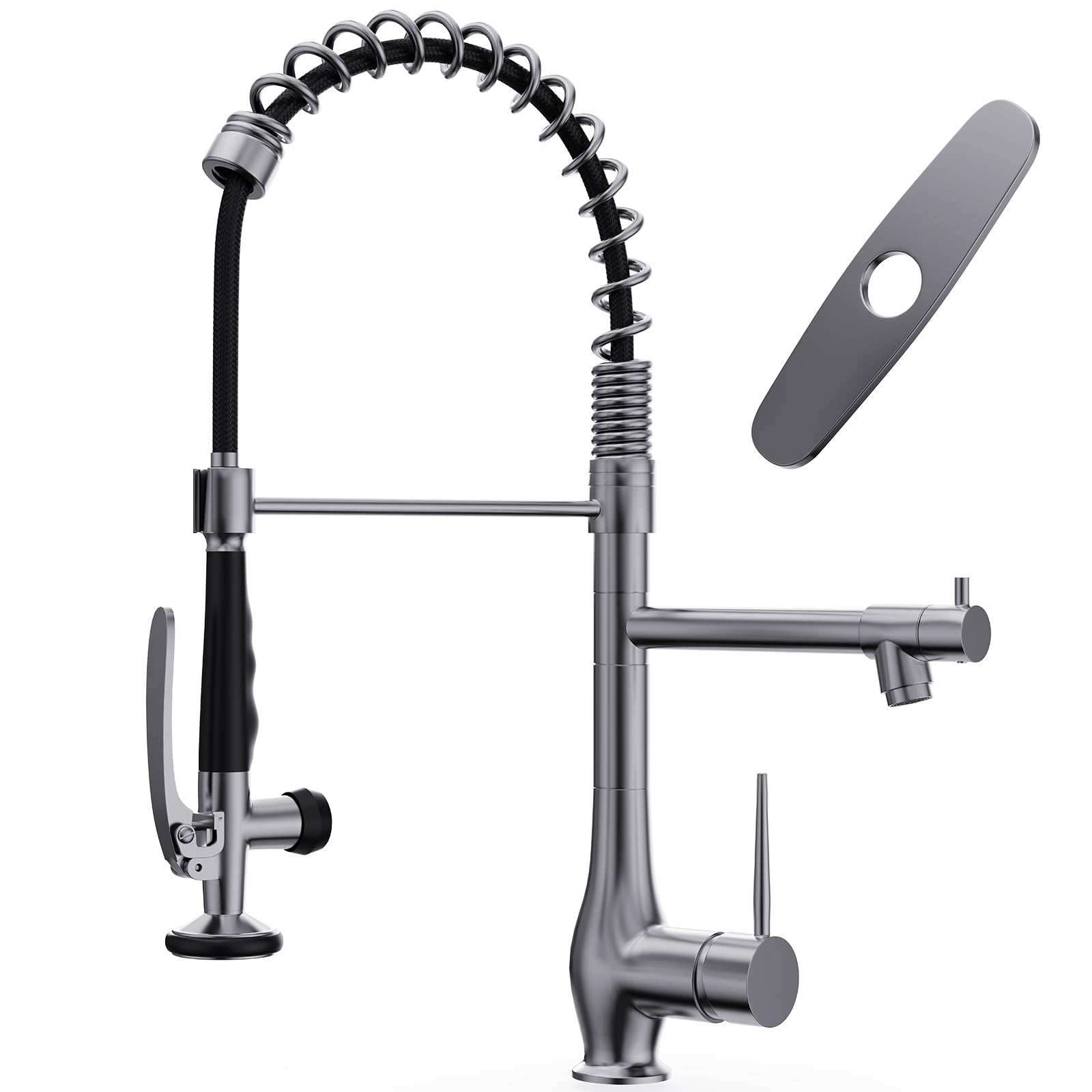 GIMILI black stainless faucet with pull-down sprayer for versatile rinsing