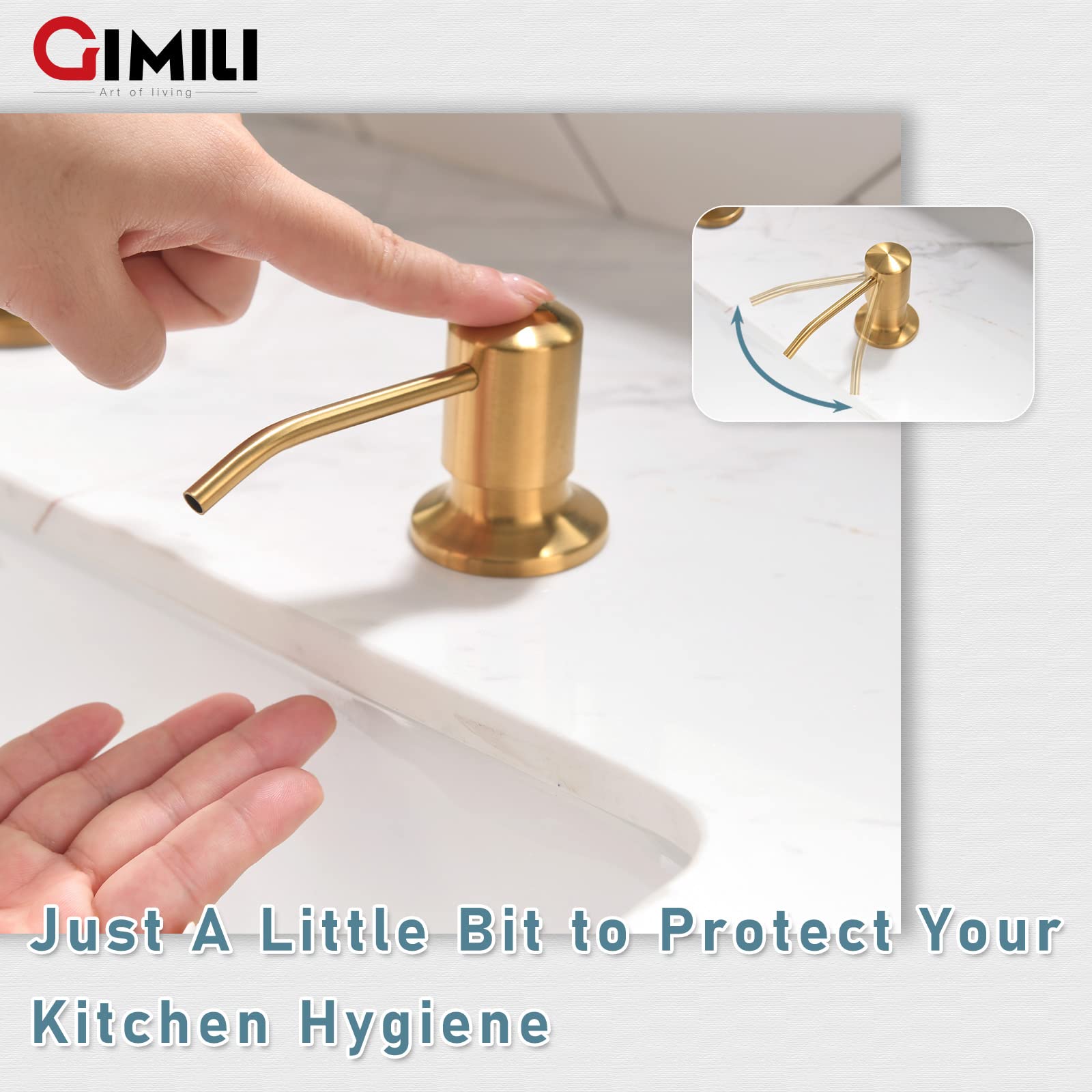 GIMILI brushed gold faucet arc-spout providing wide sink access