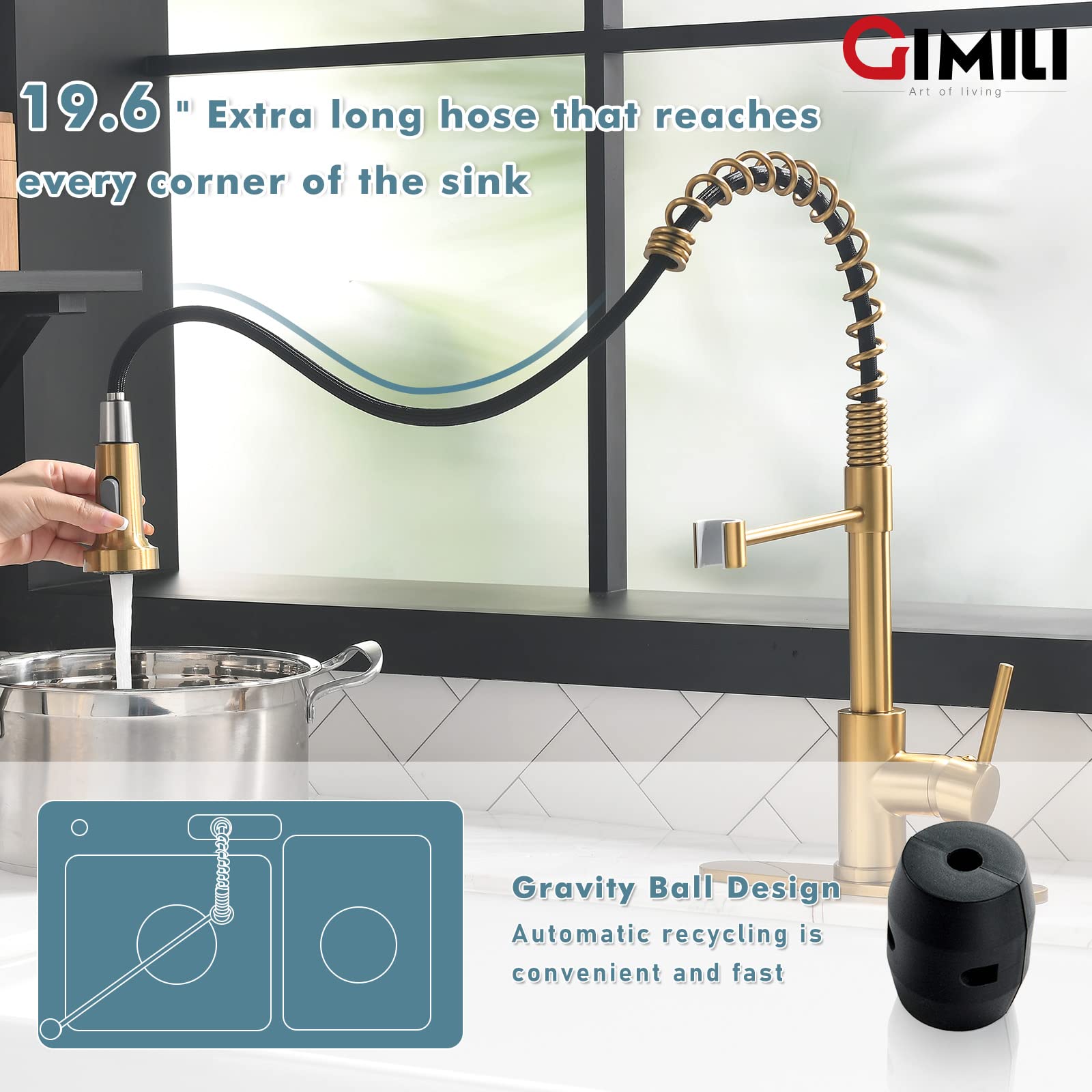 GIMILI brushed gold faucet compatibility with single or three-hole sinks