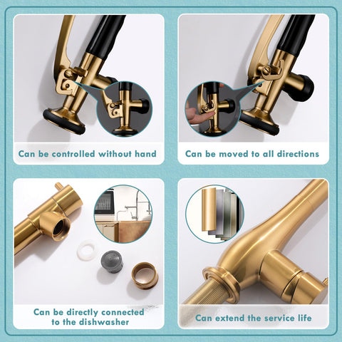GIMILI brushed gold faucet with deck plate for clean three hole installation