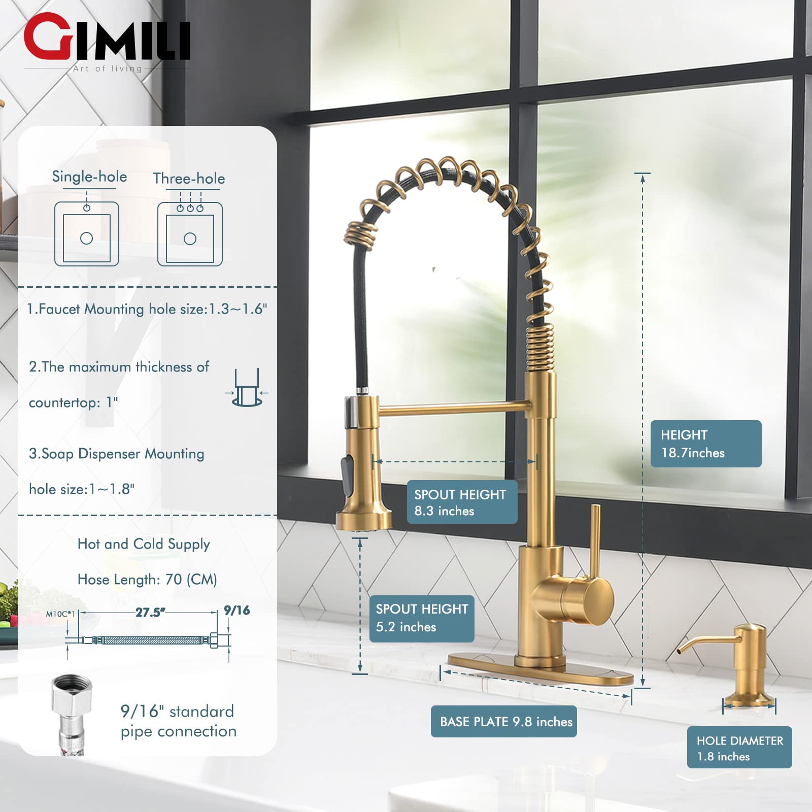 GIMILI brushed gold faucet durable finish resists fingerprints and stains