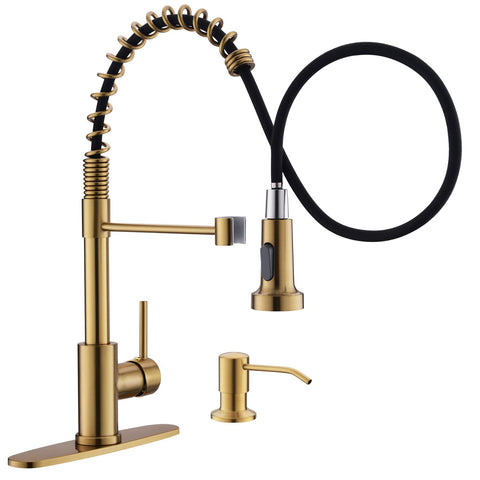 GIMILI brushed gold faucet with pull-out sprayer for flexible task handling