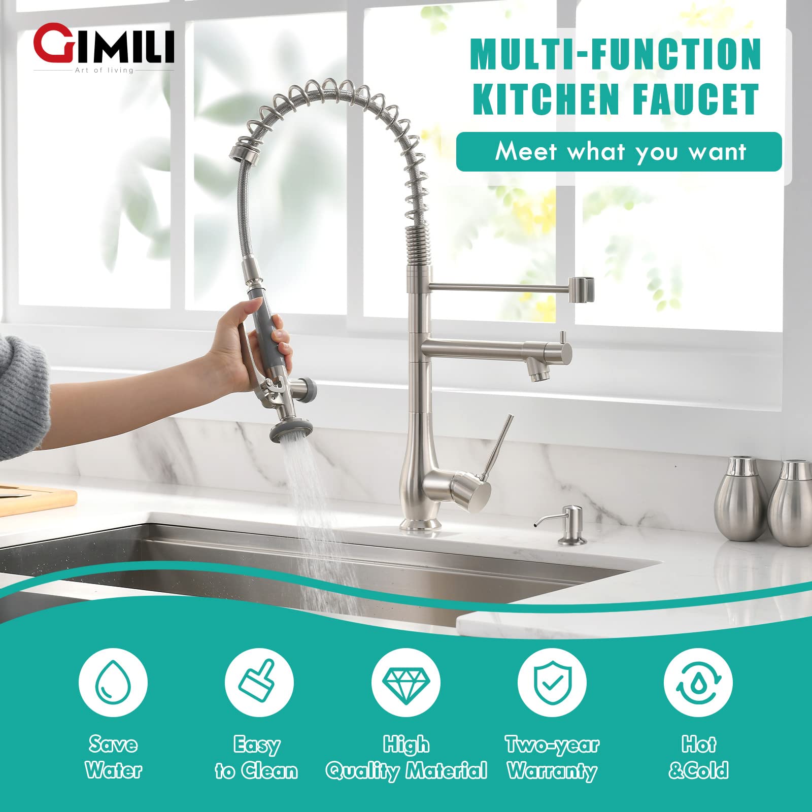 GIMILI 360° rotating nozzle offers full sink reach.