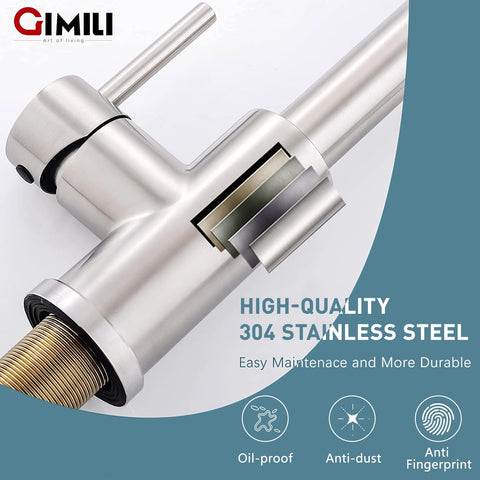 GIMILI brushed nickel finish close-up showing anti-fingerprint, rust-resistant surface.