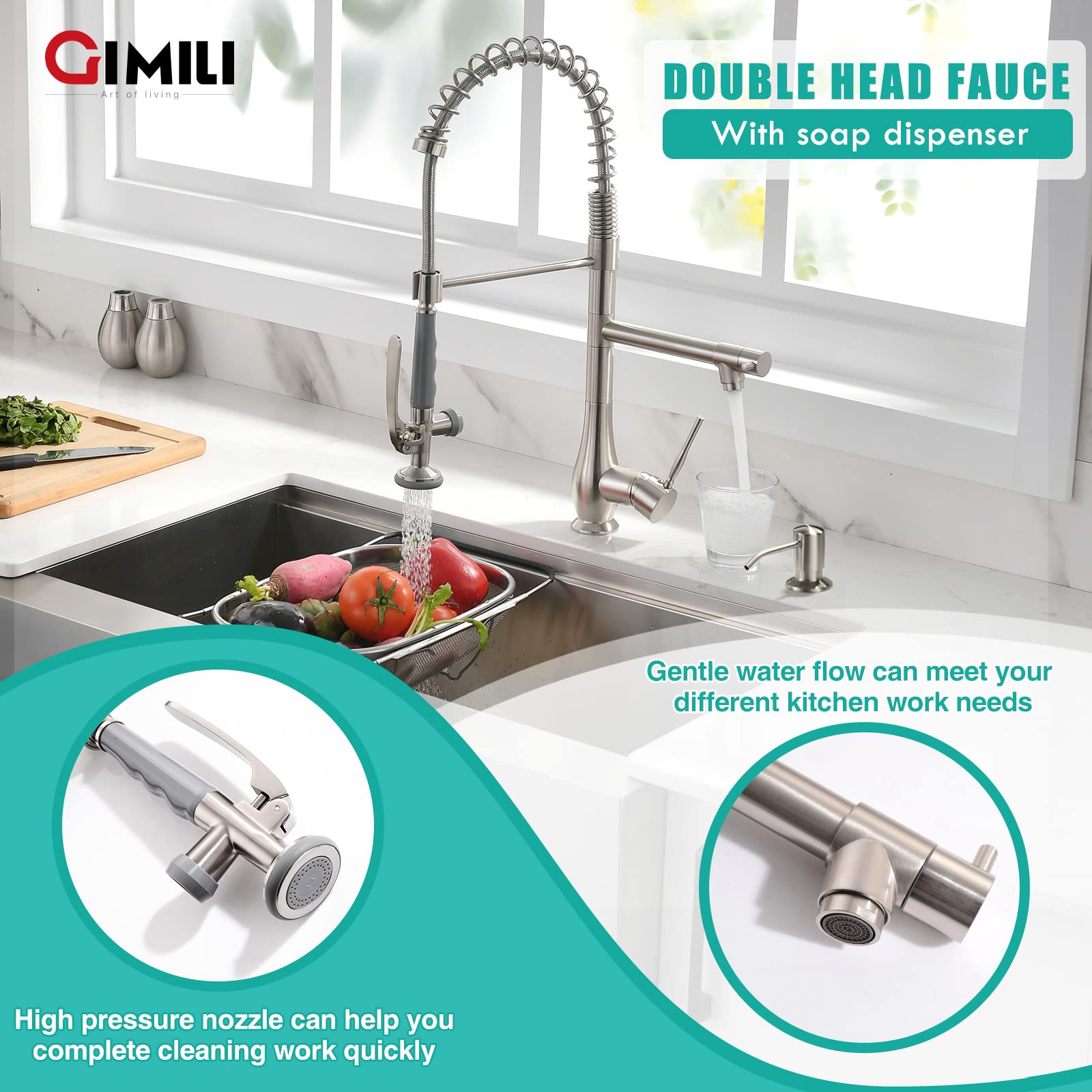 GIMILI brushed nickel finish adds sleek, easy-clean style.