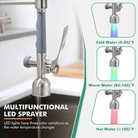 GIMILI pull-down spray nozzle with LED glow for targeted rinsing
