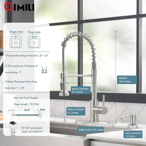 GIMILI pull-out sprayer in action with stream and spray modes.