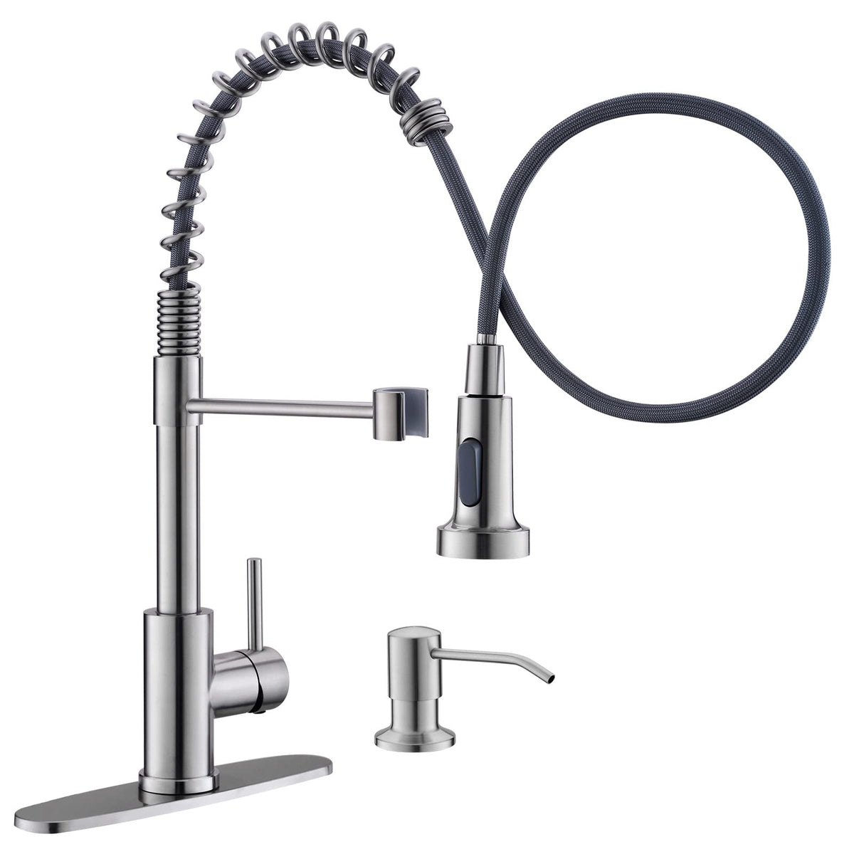 GIMILI faucet with soap dispenser in brushed nickel, convenient hands-free operation.