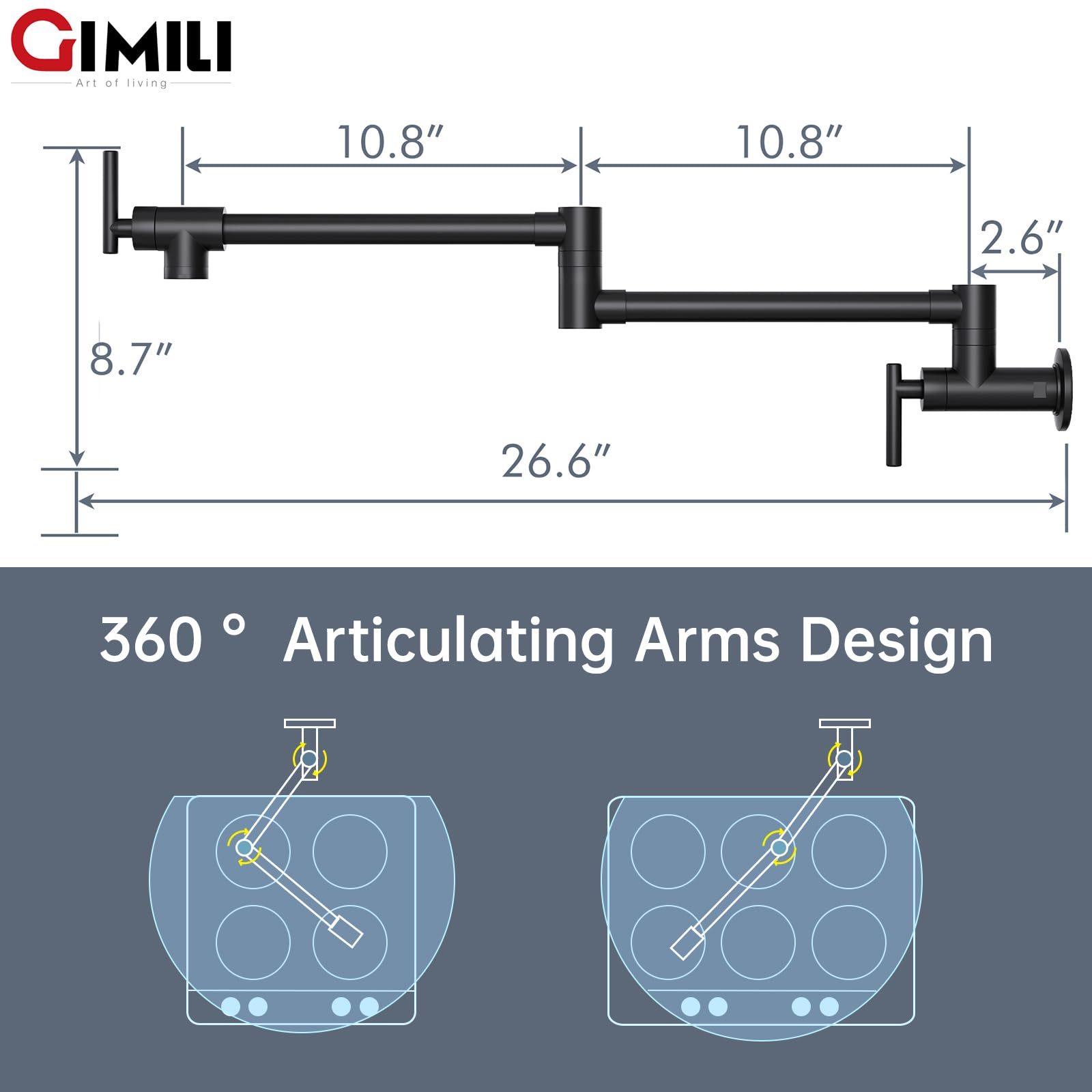 GIMILI 24-inch reach extends above the stove for quick pot filling