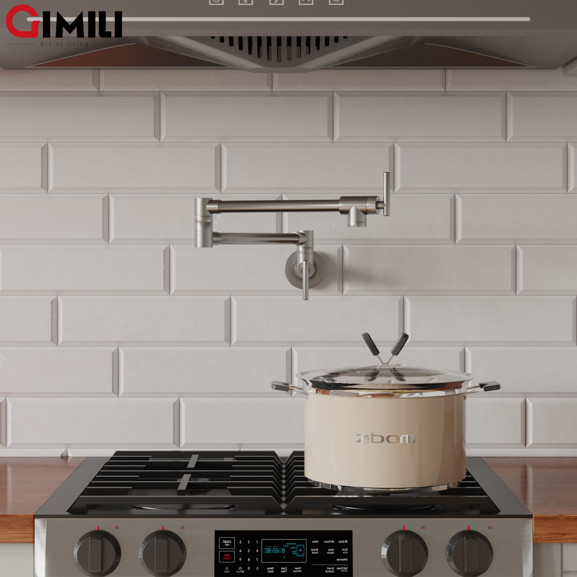 GIMILI 360-degree swing arm reaching across burners for easy pot filling