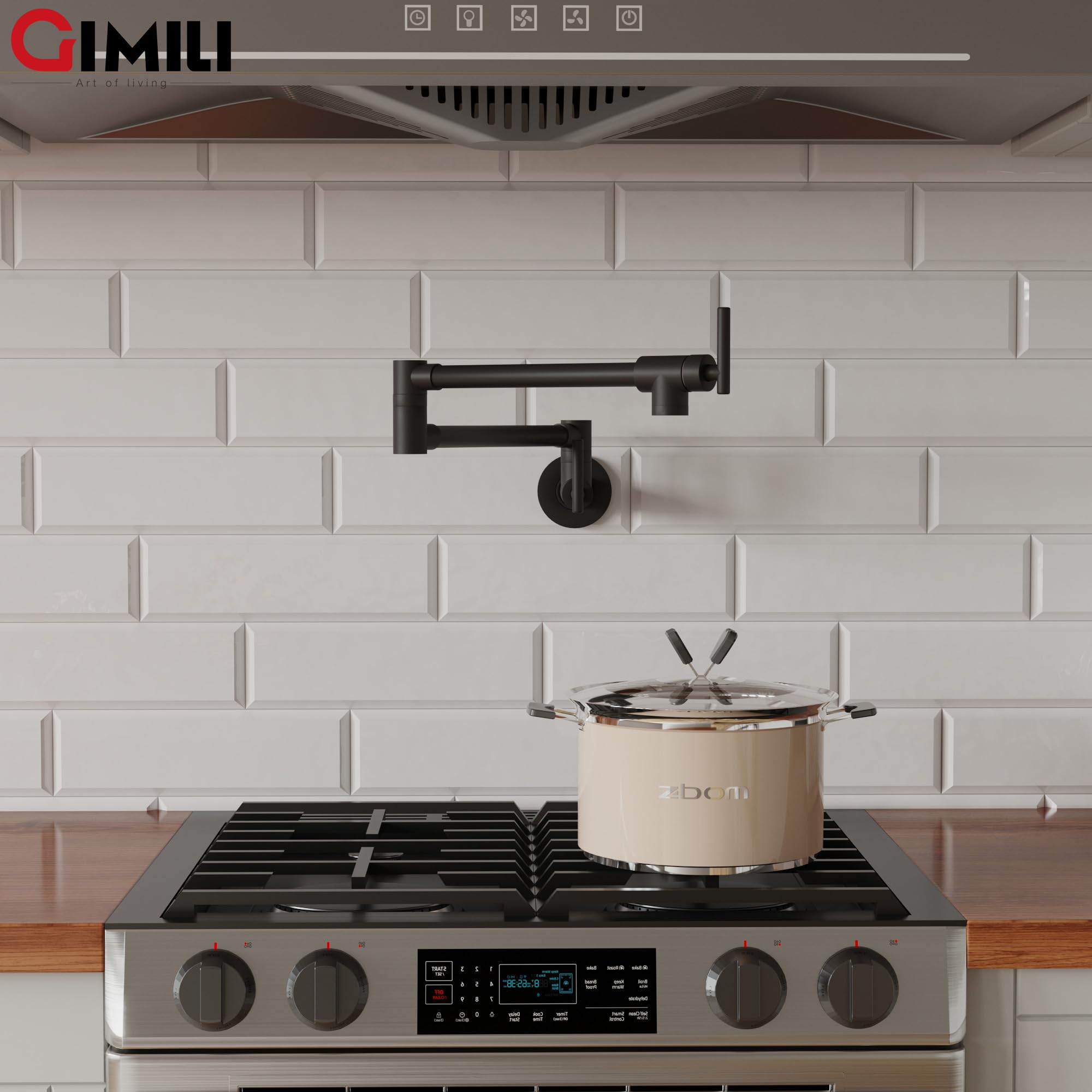GIMILI folding-arm design over stove enables seamless reach during cooking