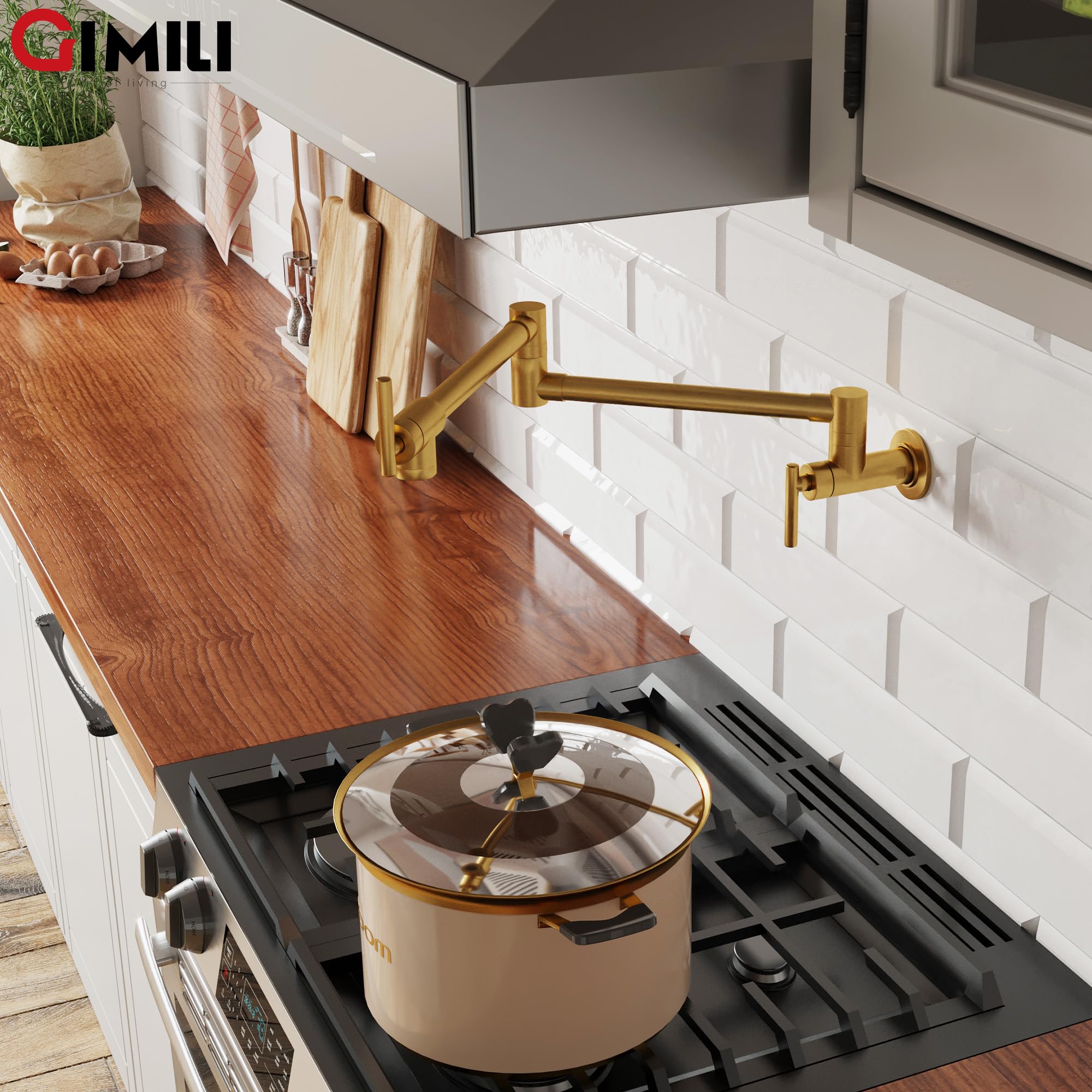 GIMILI Pot Filler Gold brass valve core helps prevent leaks.