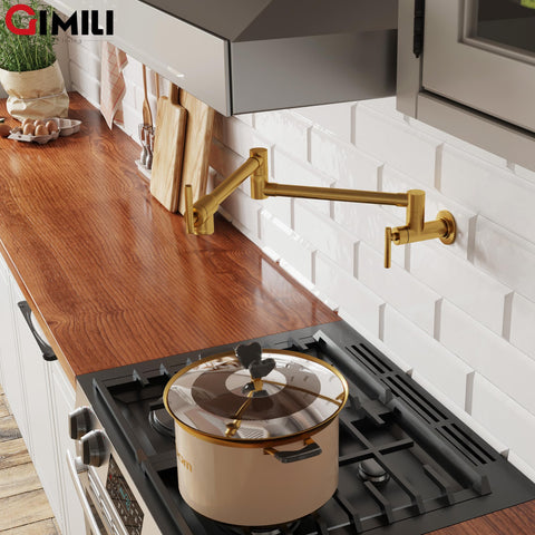 GIMILI Pot Filler Gold brass valve core helps prevent leaks.
