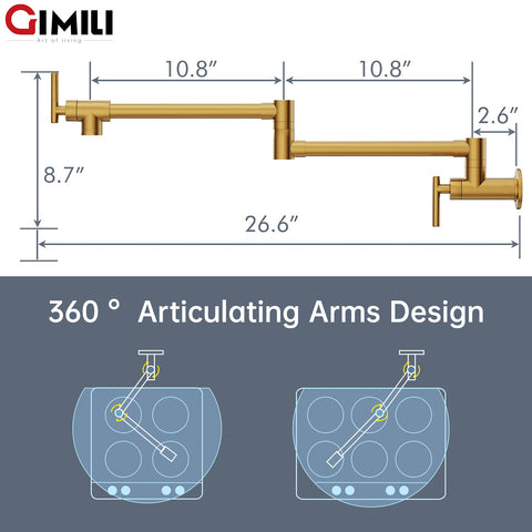 GIMILI Pot Filler Gold dual-handle design enables precise water control.