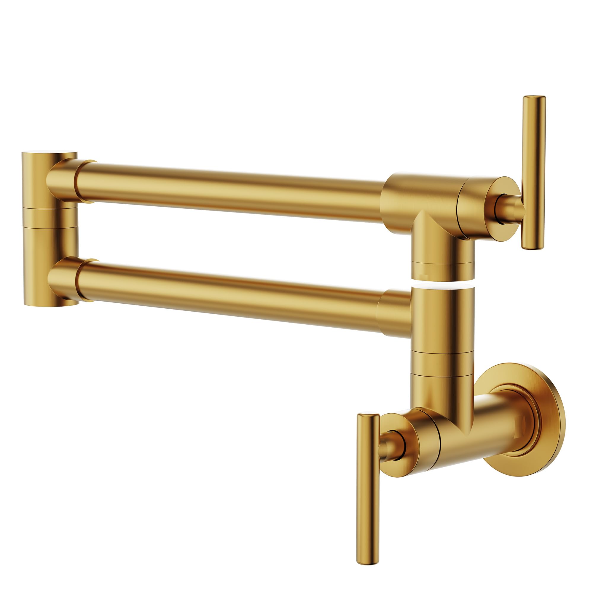 GIMILI Pot Filler Gold wall-mount faucet with extended arm for easy pot filling.
