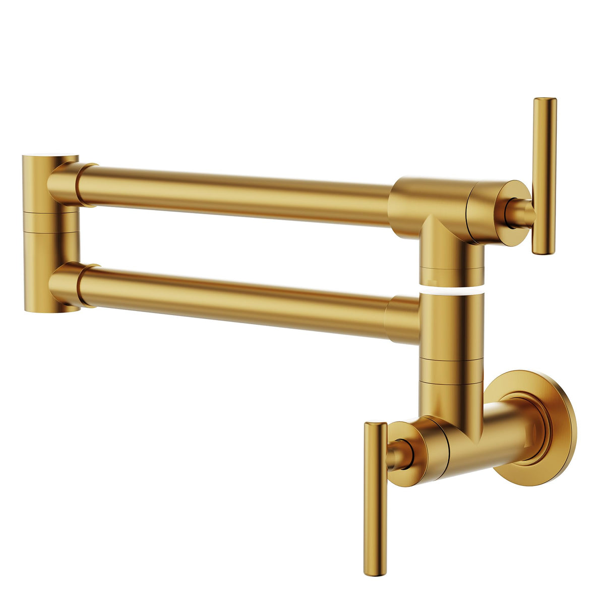 GIMILI Pot Filler Gold wall-mount faucet with extended arm for easy pot filling.