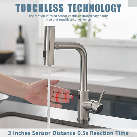 GIMILI pull-down sprayer demonstrates versatile reach for washing dishes and rinsing oversized cookware.