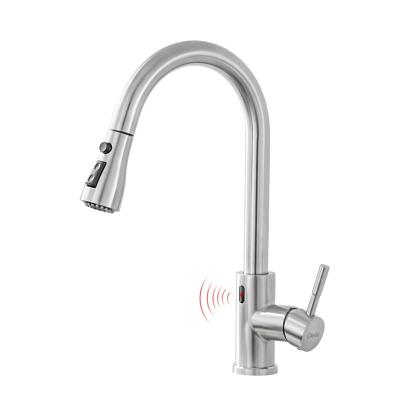 GIMILI touchless faucet front view in brushed nickel enhances cleanliness and style