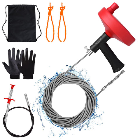 Ginbel Direct drain auger 33 ft safely clears clogs while protecting pipes.