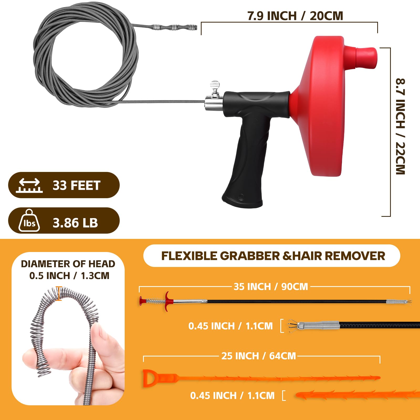 Ginbel Direct flexible grabber 35 in reaches deep to grab debris.