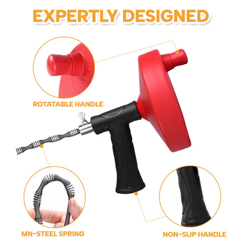 Ginbel Direct use scenarios show kitchen and bathroom pipe clearing.