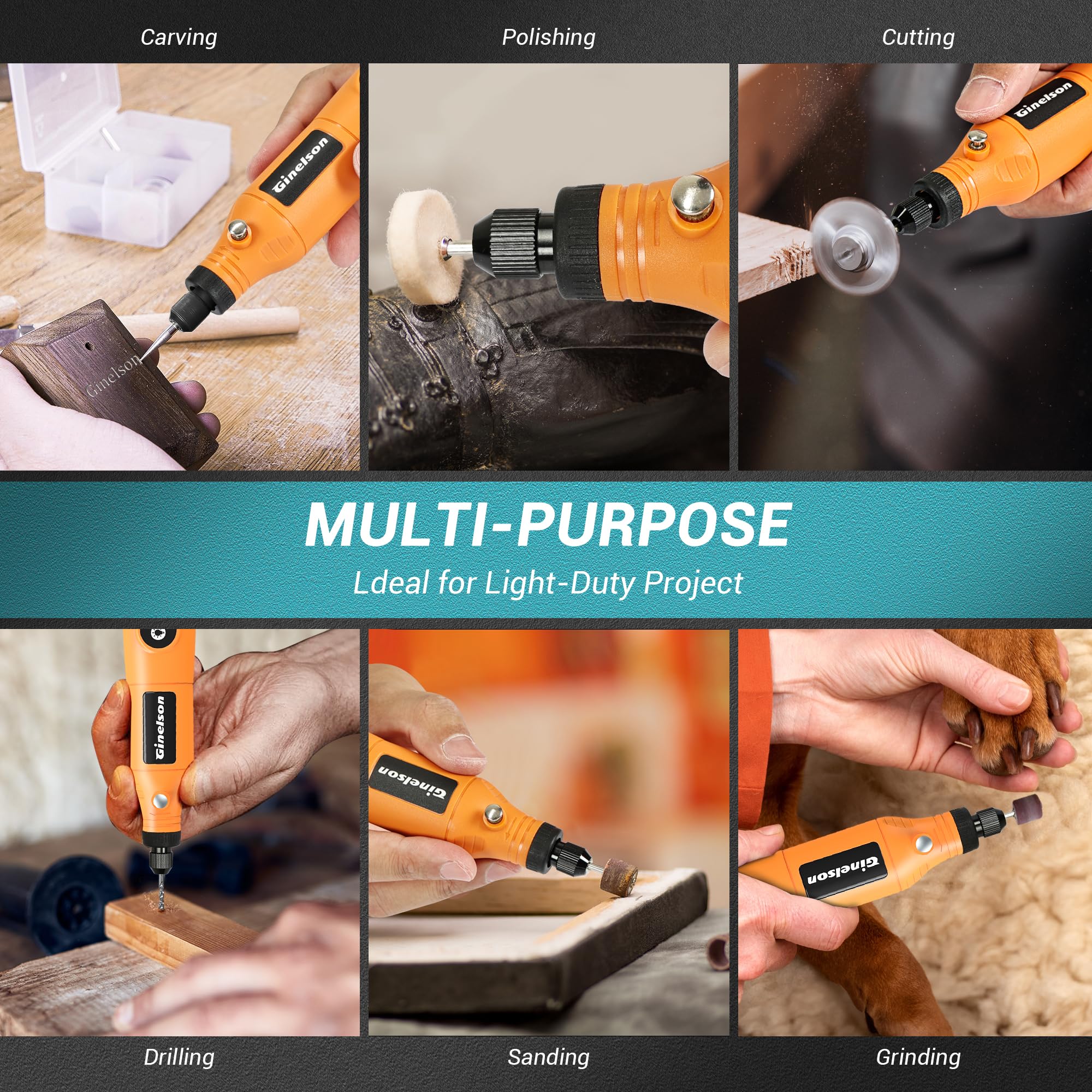 GINELSON 5-speed settings adapt to delicate tasks and finishes.