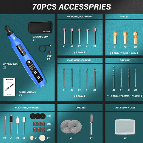 GINELSON cordless rotary tool LED indicator helps accurate operation.
