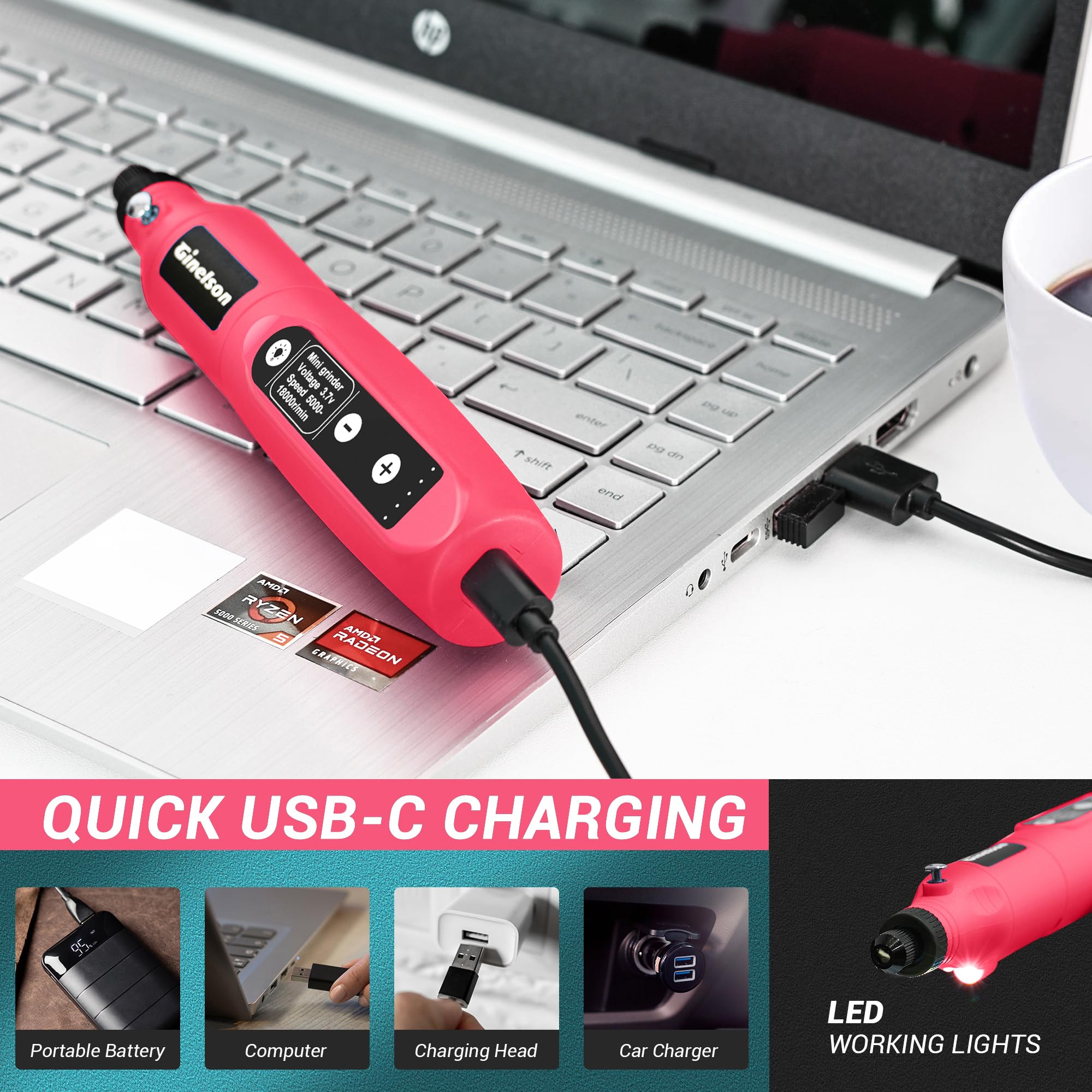GINELSON pink soft-matte finish provides stylish ergonomic grip during work.