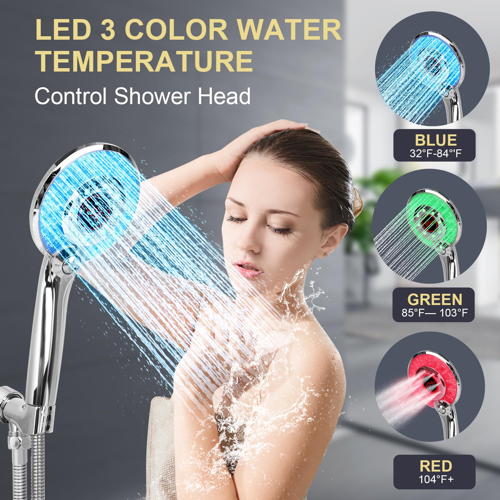 GINOOJY high-pressure mode boosts water flow for a more invigorating shower.