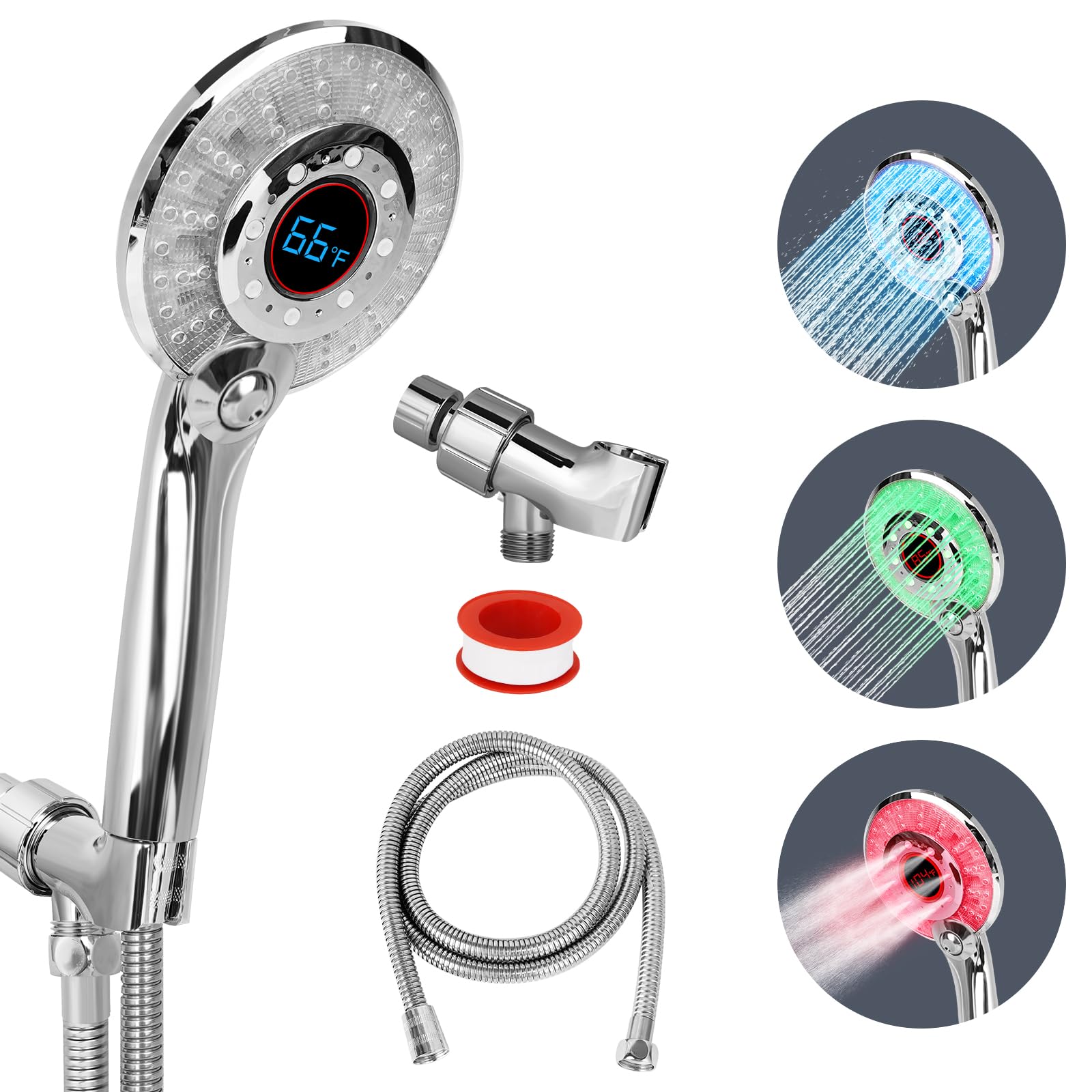 GINOOJY LED shower head with temperature display shows safe temps at a glance for comfortable showers.