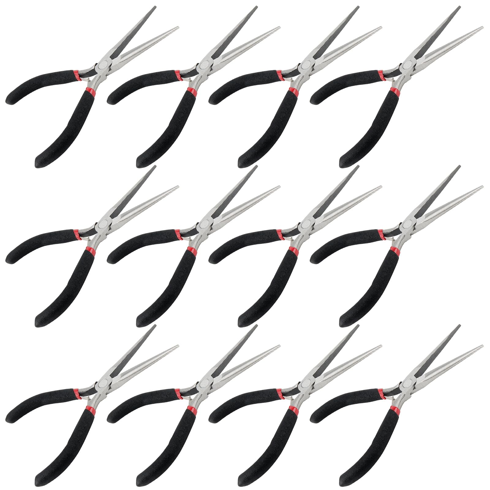 GINLANK 6-inch needle nose pliers with red-black handle for precise jewelry work.