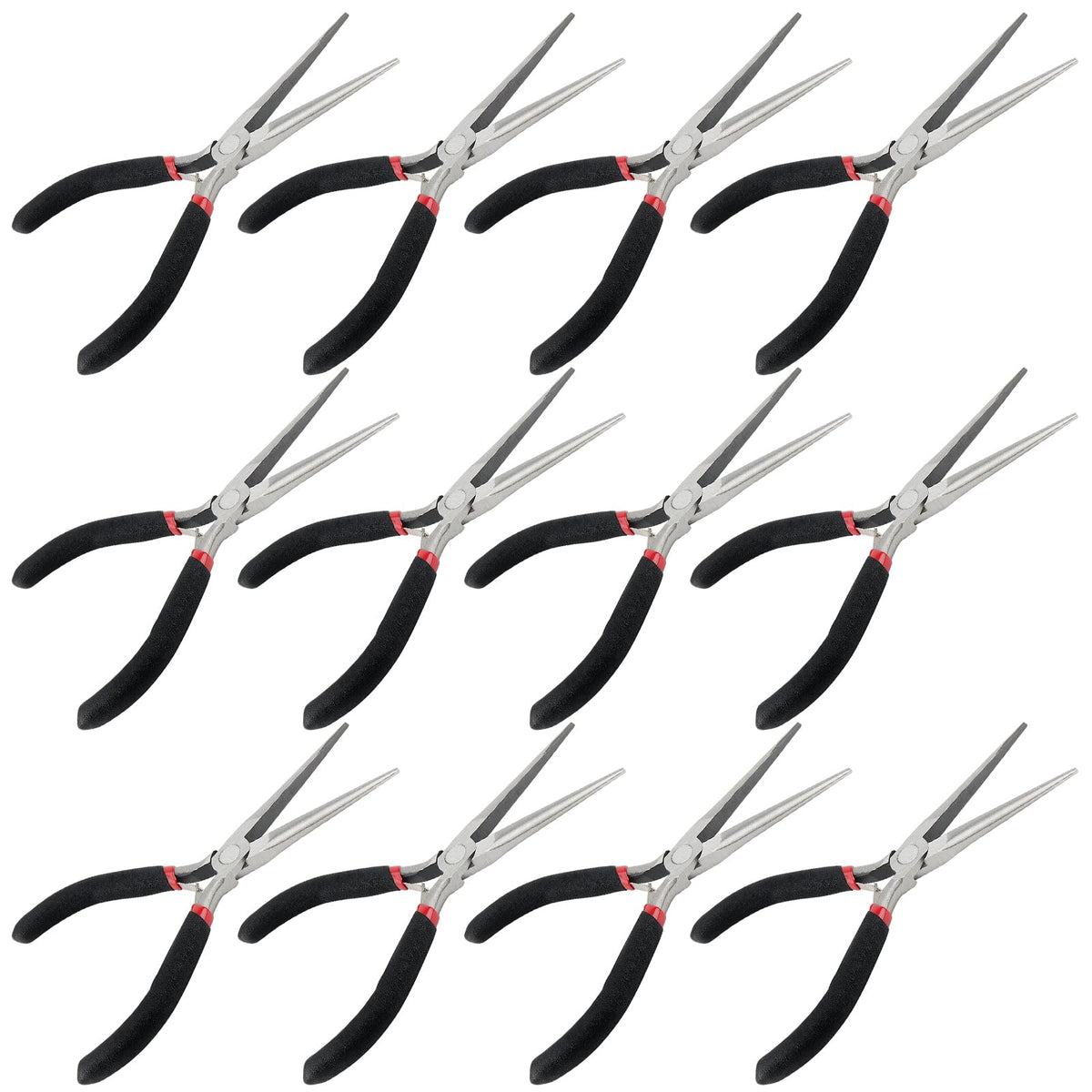 GINLANK 6-inch needle nose pliers with red-black handle for precise jewelry work.